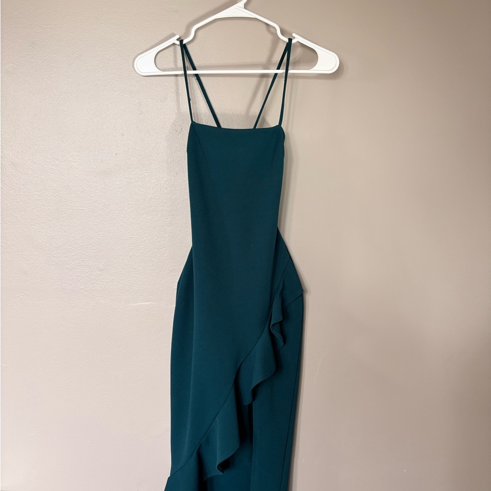 Windsor Asymmetrical Teal Dress with Spaghetti Straps
